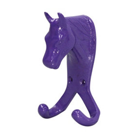 Perry Equestrian Horse Head Double Stable/Wall Hook Purple (One Size)