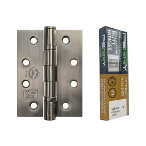 PERRY SATIN 100mm Stainless Steel Fire Door Hinges - Grade 11 CE Marked