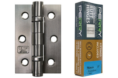 PERRY SATIN 75mm Stainless Steel Ball Bearing Butt Hinges - Grade 7 CE Marked