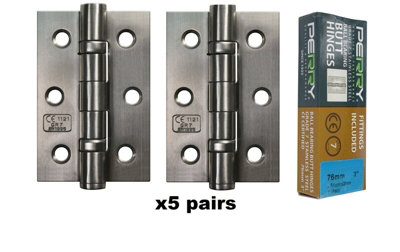 PERRY SATIN 75mm Stainless Steel Ball Bearing Butt Hinges - Grade 7 CE Marked