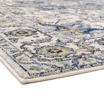 Persian Blue Traditional Easy to Clean Floral Rug For Dining Room -120cm X 170cm