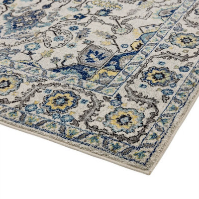 Persian Blue Traditional Easy to Clean Floral Rug For Dining Room -120cm X 170cm