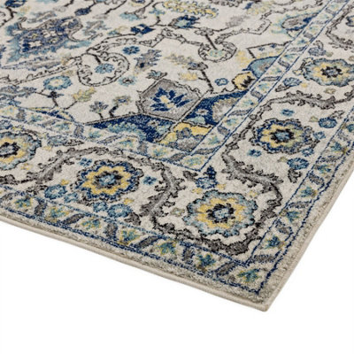 Persian Blue Traditional Easy to Clean Floral Rug For Dining Room -200cm X 290cm - 4