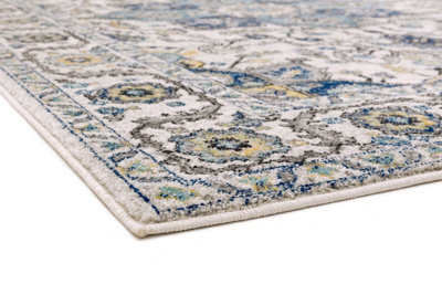Persian Blue Traditional Easy to Clean Floral Rug For Dining Room -200cm X 290cm