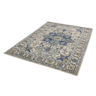 Persian Blue Traditional Easy to Clean Floral Rug For Dining Room -200cm X 290cm - 5