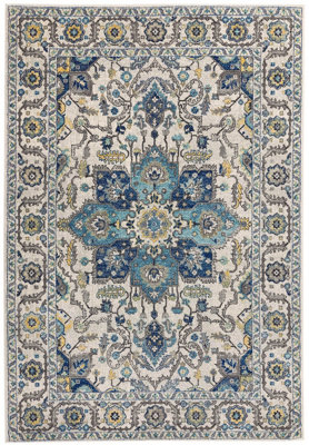 Persian Blue Traditional Easy to Clean Floral Rug For Dining Room -200cm X 290cm - 6