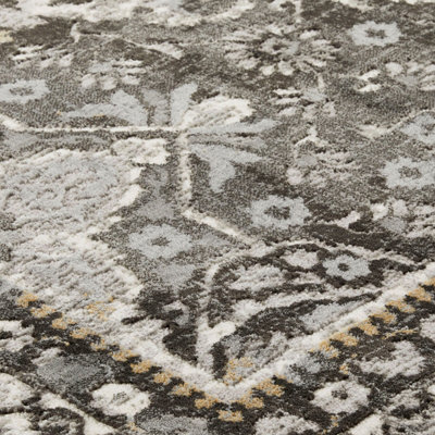 Persian Bordered Floral Easy to Clean Charcoal Traditional Rug for Dining Room-160cm X 230cm