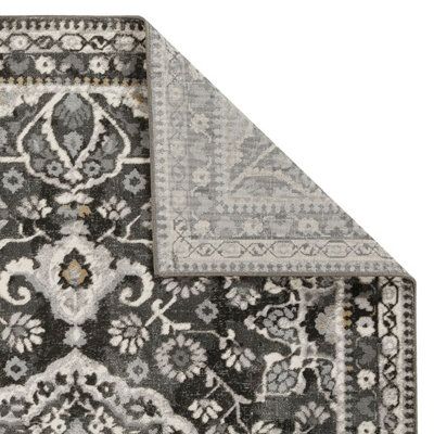 Persian Bordered Floral Easy to Clean Charcoal Traditional Rug for Dining Room-160cm X 230cm - 6