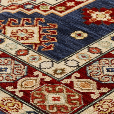 Persian Bordered Geometric Easy to Clean Navy Traditional Rug for Living Room Bedroom & Dining Room-80cm X 150cm