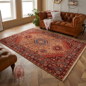 Persian Bordered Geometric Easy to Clean Red Traditional Rug for Living Room Bedroom & Dining Room-120cm X 180cm