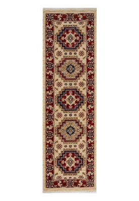 Persian Cream Traditional Easy to Clean Geometric Bordered Wool Rug for Living Room & Bedroom-240cm X 340cm