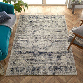 Persian Easy to Clean Abstract Graphics Grey Cream Traditional Rug for Dining Room-120cm X 170cm