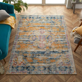 Persian Easy to Clean Abstract Graphics Multicoloured Traditional Rug for Dining Room-80cm X 150cm