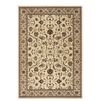 Persian Easy to Clean Bordered Floral Cream Traditional Rug for Dining Room-160cm X 235cm