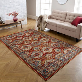 Persian Easy to Clean Graphics Red Blue Traditional Rug for Dining Room-80cm X 150cm