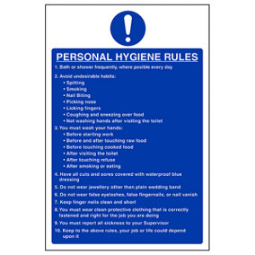 Personal Hygiene Rules Catering Sign - Rigid Plastic - 200x300mm (x3)