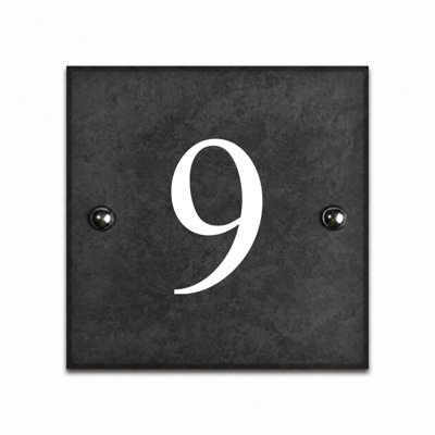 Personalised Black Slate House Number 9 with White Infill 15x15cm