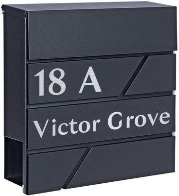 Personalised Elegant Wall-Mounted Postbox with Lock and Newspaper Slot, Easy Install, in Anthracite Black