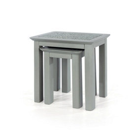 Perth nest of 2 tables, light grey finish with stone insert tops
