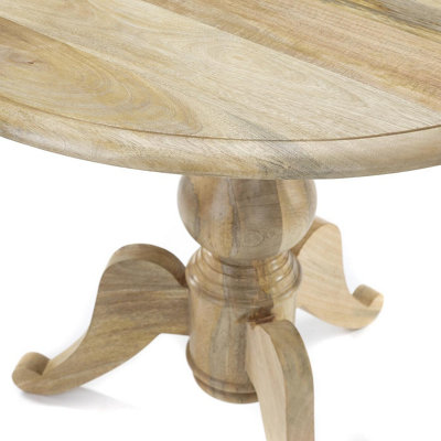 Perth Round Solid Mango Wood Dining Table Light Oak Finish 110cm