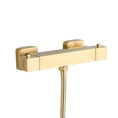 Perth Square Exposed Thermostatic Bar Valve & Slide Rail Shower Kit - Brushed Gold - 3