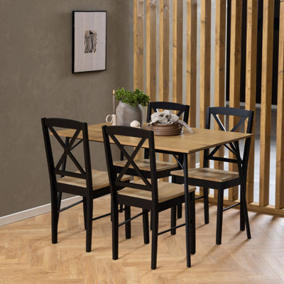 Peru Dining Table in Black and Oak Included 4 Elvira Dining Chair in ...