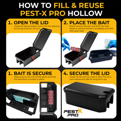 Pest X Pro Hollow Rat Bait Box 2 Pack Empty, Refillable & Reusable ...