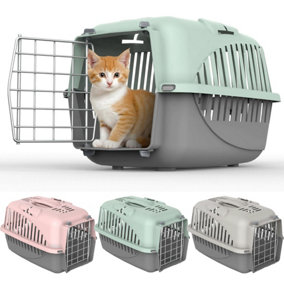 Pet Carrier Metal Door Dog Cat Carrier Safe Comfortable Travel Airline Approved - Light Grey