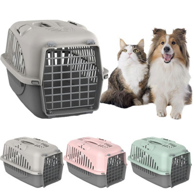 Pet Carrier Plastic Door Dog Cat Carrier Safe Comfy Travel Airline Approved Light Grey