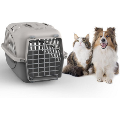 Pet Carrier Plastic Door Dog Cat Carrier Safe Comfy Travel Airline Approved Light Grey