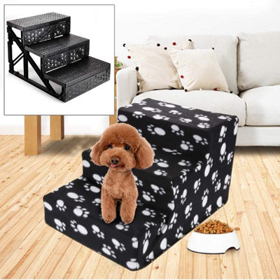 Pet Stairs 3 Steps Ladder Soft Stairs for Small Dogs & Cats - Black