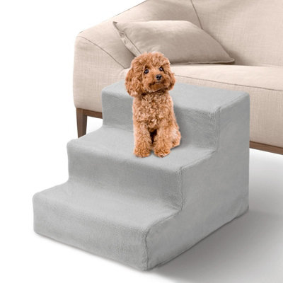 Pet Stairs 3 Steps Ladder Soft Stairs for Small Dogs Cats Grey