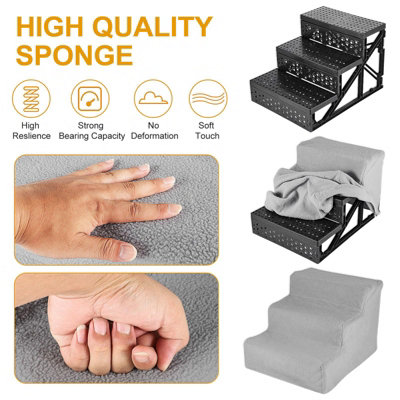 Pet Stairs 3 Steps Ladder Soft Stairs for Small Dogs & Cats - Grey