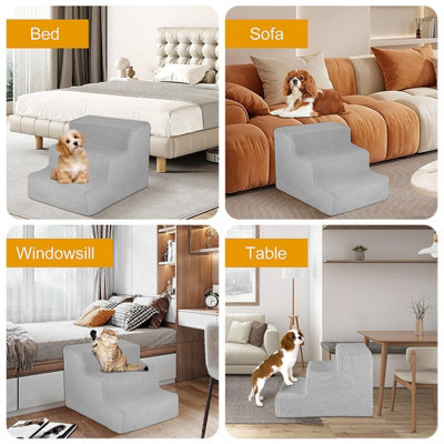 Pet Stairs 3 Steps Ladder Soft Stairs for Small Dogs & Cats - Grey
