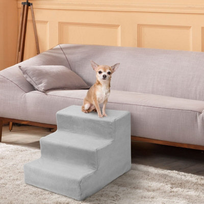 Pet Stairs 3 Steps Ladder Soft Stairs for Small Dogs & Cats - Grey