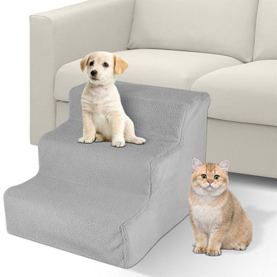 Pet Stairs 3 Steps Ladder Soft Stairs for Small Dogs & Cats - Grey