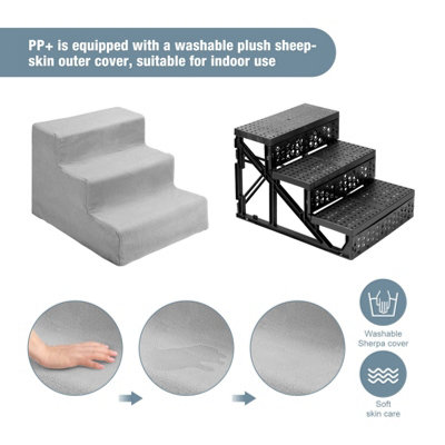 Pet Stairs 3 Steps Ladder Soft Stairs for Small Dogs & Cats - Grey