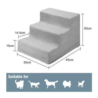 Pet Stairs 3 Steps Ladder Soft Stairs for Small Dogs & Cats - Grey
