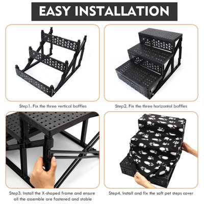 Pet Stairs 3 Steps Ladder Soft Stairs for Small Dogs & Cats - Grey