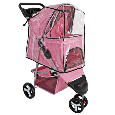 Pet Stroller Dog Cat Puppy Pram Pushchair Travel Cart Carrier With Waterproof Cover (Pink)