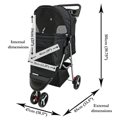 Pet Stroller Dog Cat Puppy Pram Pushchair Travel Cart Jogging Buggy Carrier (Black)