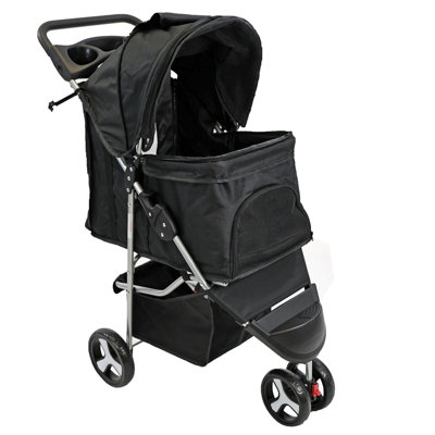 Pet Stroller Dog Cat Puppy Pram Pushchair Travel Cart Jogging Buggy Carrier (Black) - 4