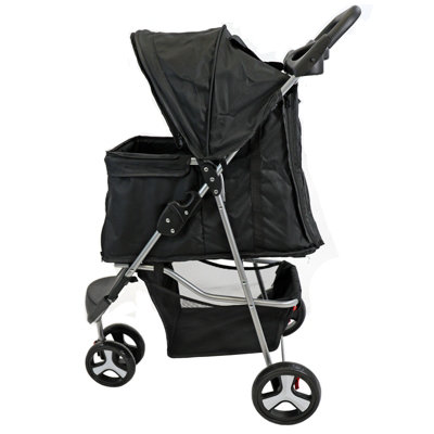 Pet Stroller Dog Cat Puppy Pram Pushchair Travel Cart Jogging Buggy Carrier (Black) - 6