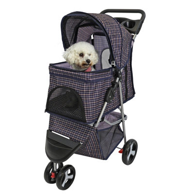 Pet Stroller Dog Cat Puppy Pram Pushchair Travel Cart Jogging Buggy Carrier Blue Tartan