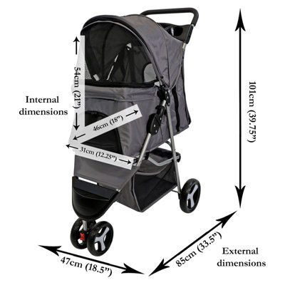 Pet Stroller Dog Cat Puppy Pram Pushchair Travel Cart Jogging Buggy Carrier (Grey)