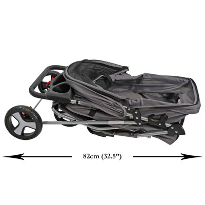 Pet Stroller Dog Cat Puppy Pram Pushchair Travel Cart Jogging Buggy Carrier (Grey) - 3