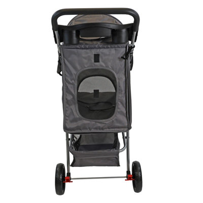 Pet Stroller Dog Cat Puppy Pram Pushchair Travel Cart Jogging Buggy Carrier (Grey) - 4