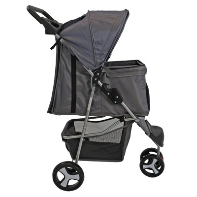 Pet Stroller Dog Cat Puppy Pram Pushchair Travel Cart Jogging Buggy Carrier (Grey) - 8