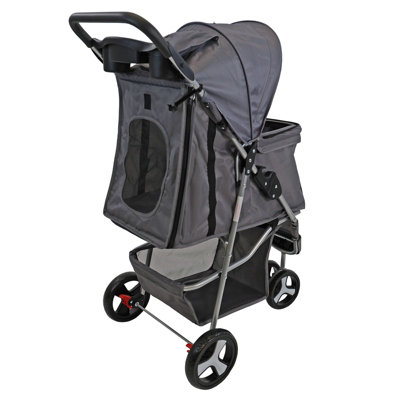 Pet Stroller Dog Cat Puppy Pram Pushchair Travel Cart Jogging Buggy Carrier (Grey) - 9