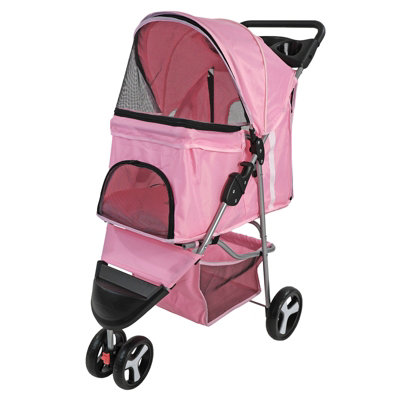 Pet Stroller Dog Cat Puppy Pram Pushchair Travel Cart Jogging Buggy Carrier (Pink)